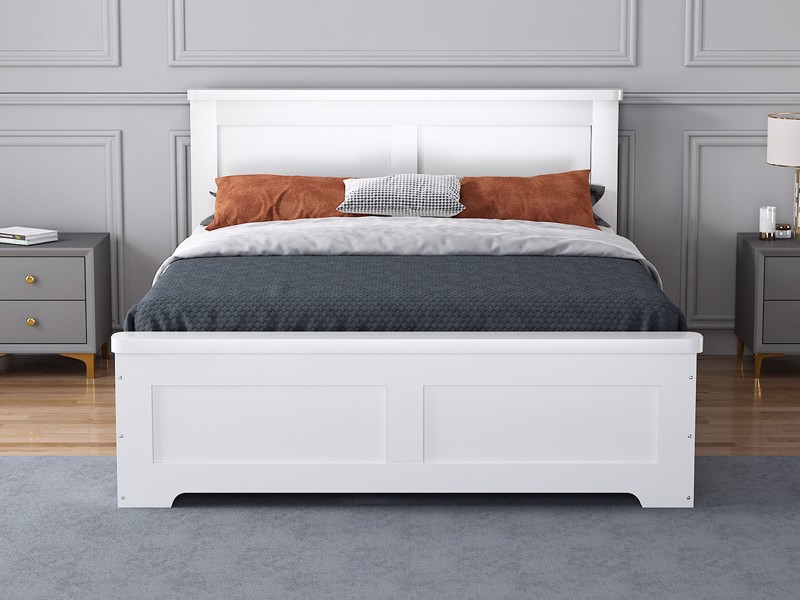 Land Of Beds Winton Fixed Drawer White Wooden Double Bed Frame