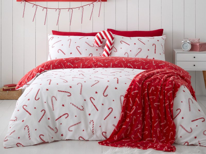 Catherine Lansfield Christmas Candy Cane Single Duvet Cover Set