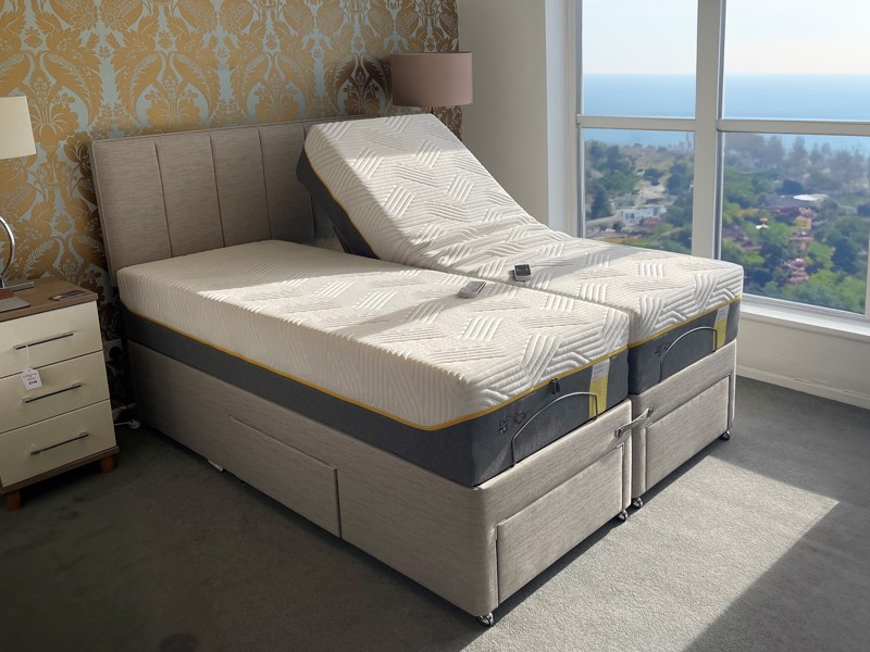 Tempur King Size Split - CLEARANCE - Ex-showroom - Steel Profiled Headboard and Sensation Luxe Ardennes Adjustable Bed