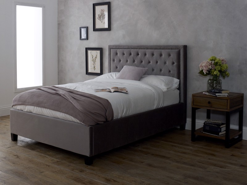 Land Of Beds Double Size - CLEARANCE - Ex-Showroom Carina Silver Fabric Double Bed Frame