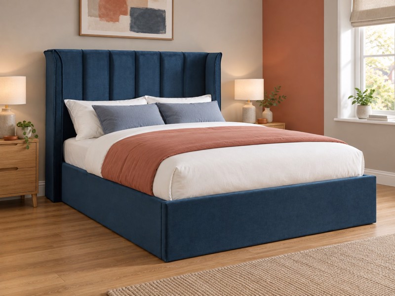 Land Of Beds Brimsley Navy Blue Fabric Ottoman Bed