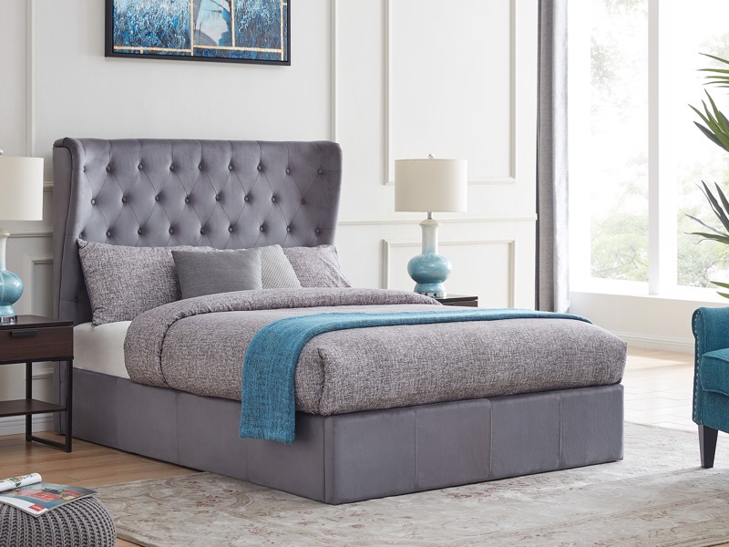 Land Of Beds Double Size - CLEARANCE - Ex-Showroom - Sunbury Grey Fabric Double Ottoman Bed