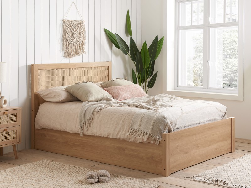Land Of Beds Marsaille Oak Finish Wooden King Size Ottoman Bed
