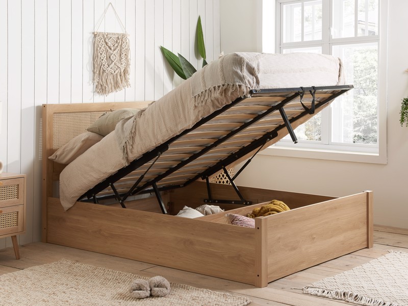 Land Of Beds Marsaille Oak Finish Wooden Double Ottoman Bed