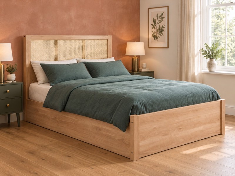 Land Of Beds Marsaille Oak Finish Wooden Ottoman Bed