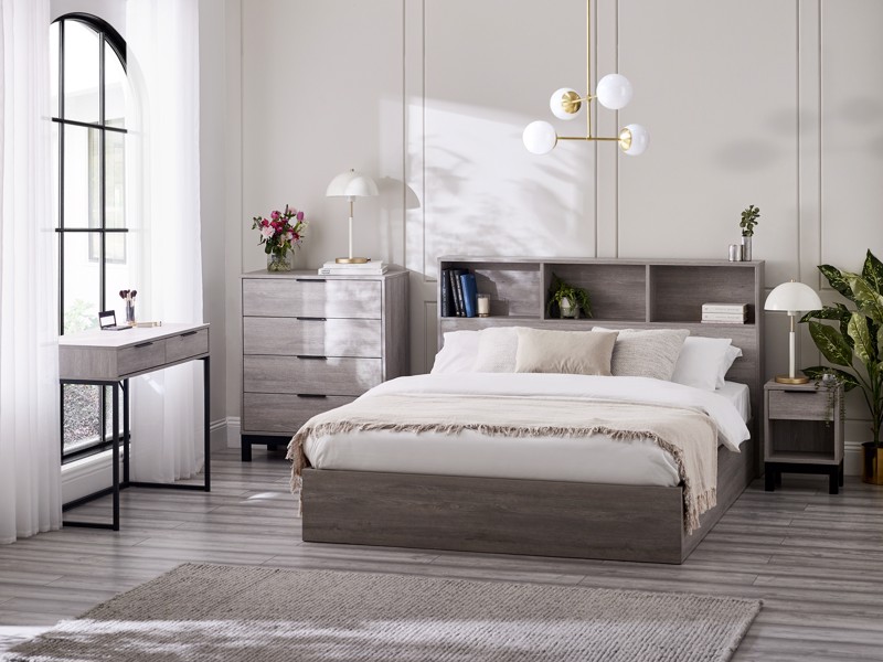 Land Of Beds Samson Grey Oak Finish Wooden Single Ottoman Bed