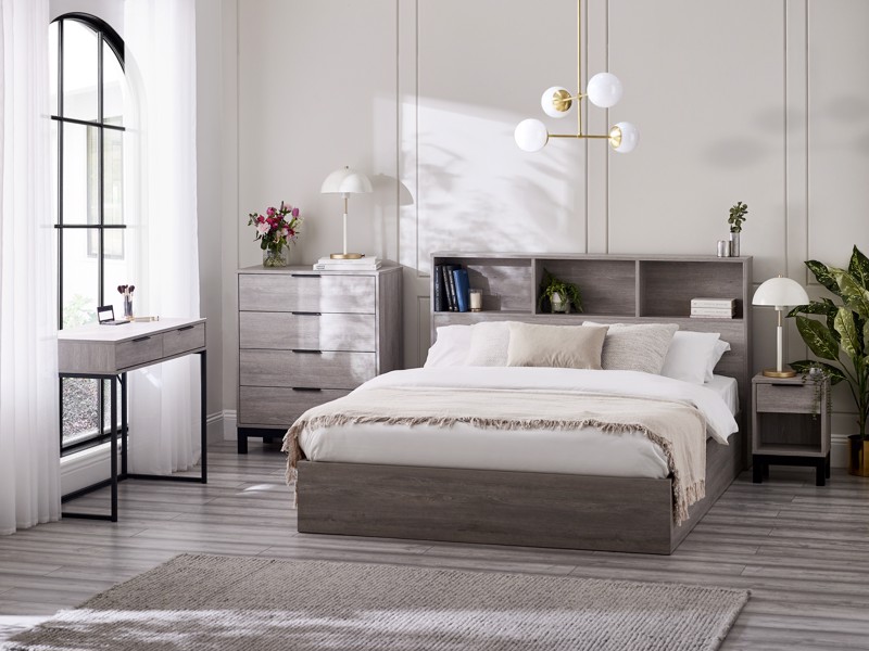 Land Of Beds Samson Grey Oak Finish Double Ottoman Bed