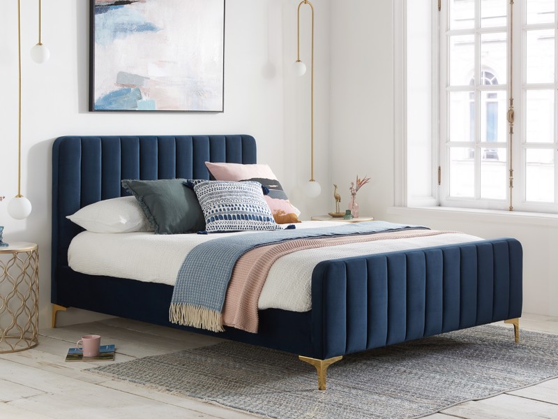 Land Of Beds Springvale Midnight Blue Fabric Double Bed Frame