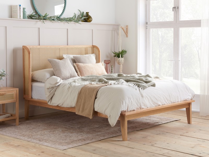 Land Of Beds Portland Oak Rattan King Size Bed Frame