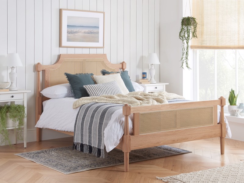 Land Of Beds Lismore Oak Rattan King Size Bed Frame