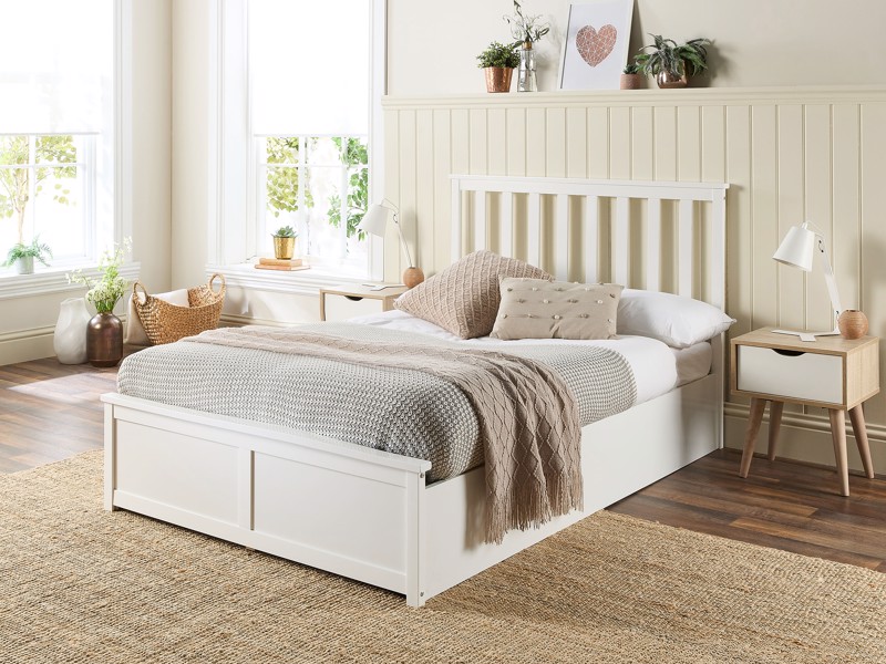 Land Of Beds Ivy White Wooden Small Double Ottoman Bed