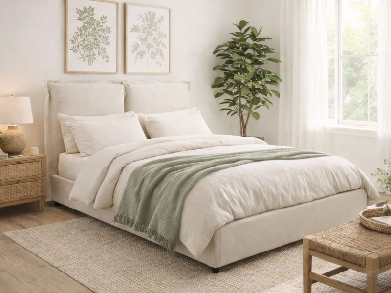 Land Of Beds Shelby Ivory Fabric King Size Bed Frame