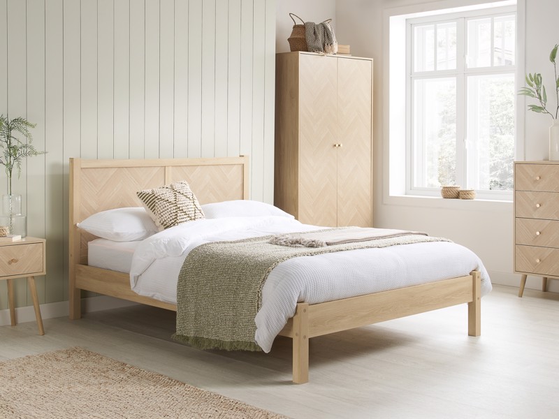 Land Of Beds Camira Oak Finish Wooden Double Bed Frame