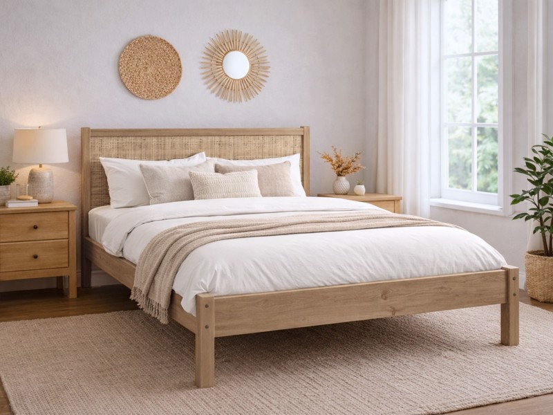Land Of Beds Alessa Oak Finish Wooden Bed Frame