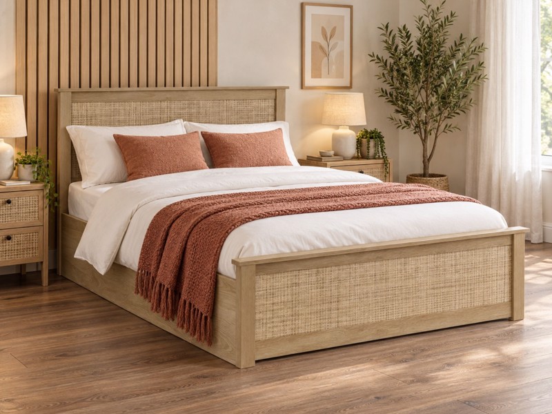 Land Of Beds Alessa Oak Finish Wooden Ottoman Bed