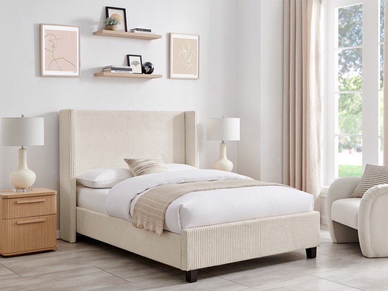 Land Of Beds Asha Cream Fabric King Size Bed Frame