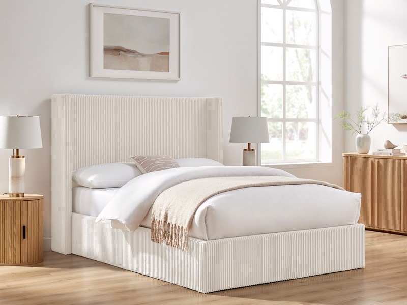 Land Of Beds Asha Cream Fabric Ottoman Bed
