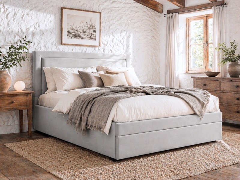 Land Of Beds Alberta Grey Fabric Storage Bed Frame