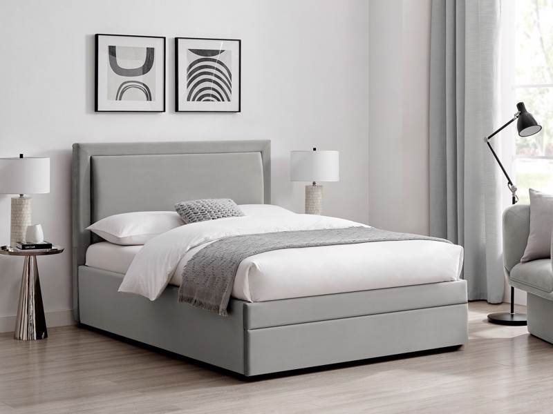 Land Of Beds Alberta Grey Fabric Storage Double Bed Frame