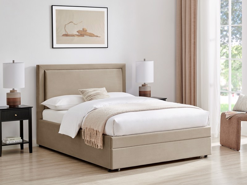 Land Of Beds Alberta Taupe Fabric Storage Double Bed Frame