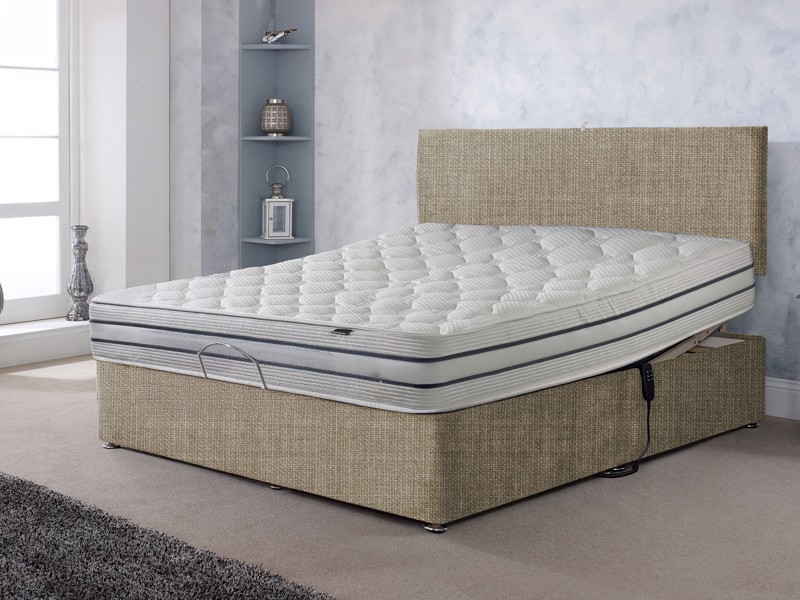 Adjust-A-Bed Adjustable Double Size - CLEARANCE STOCK - Linoso Sand Repton Headboard and Soft Trilogy Adjustable Bed
