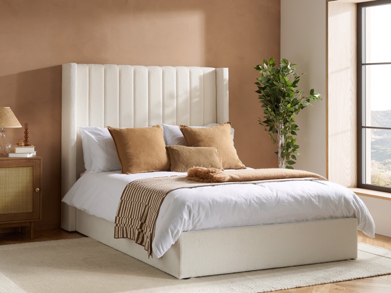 Land Of Beds Adelaide White Fabric Double Ottoman Bed