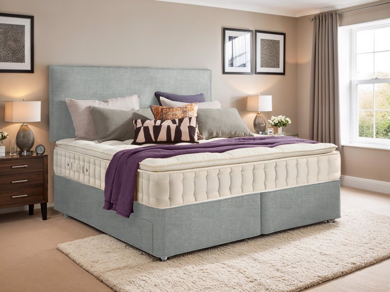 Hypnos Double Size - CLEARANCE STOCK - Linoso Sky Emily Headboard and Premier Deluxe Divan Bed
