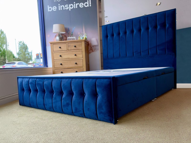 Land Of Beds King Size - CLEARANCE - Ex-Showroom - Opulence Royal Blue Lunar Grand Side Opening Ottoman Bed Base