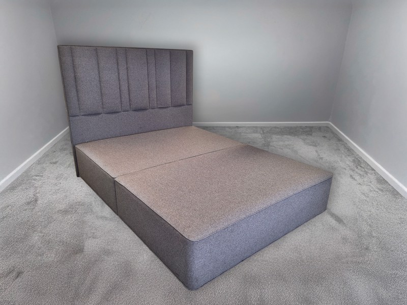Hypnos King Size - CLEARANCE - Ex-Showroom Tweed Grey Harriet Headboard and Bed Base