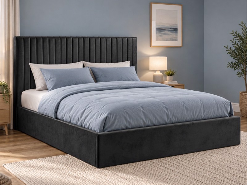 Land Of Beds Mia Black Fabric Ottoman Bed