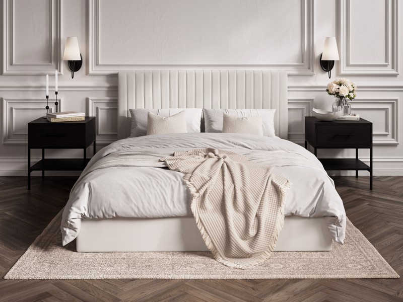 Land Of Beds Mia Cream Fabric King Size Ottoman Bed