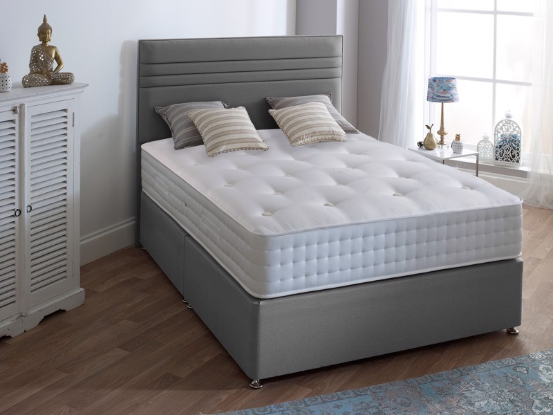 Highgrove Beds King Size - CLEARANCE STOCK - Plain Grey Overton Headboard and Blyth Ortho King Size Divan Bed