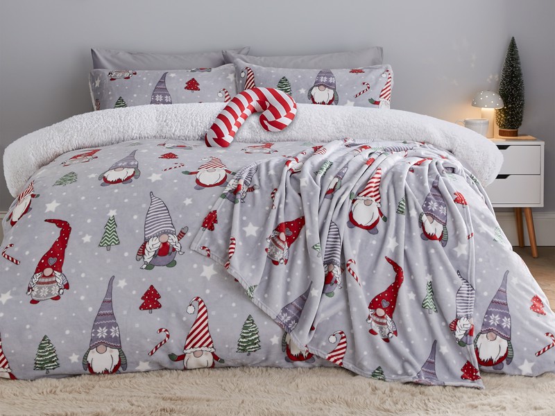 Catherine Lansfield Christmas Festive Gnomes Grey Duvet Cover Set