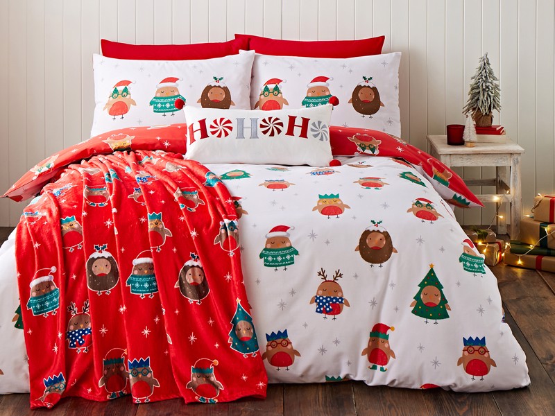 Catherine Lansfield Christmas Party Robins Duvet Cover Set