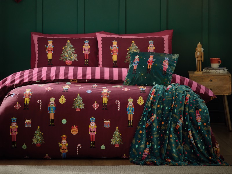 Catherine Lansfield Christmas Nutcracker Stripe Duvet Cover Set