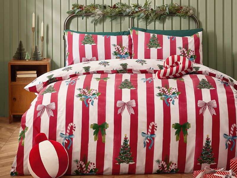 Catherine Lansfield Christmas Stripe Duvet Cover Set