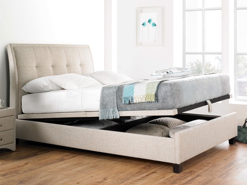 Land Of Beds Kennedy Oatmeal Fabric Super King Size Ottoman Bed
