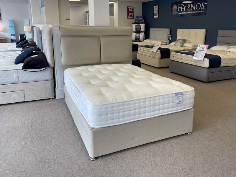 Highgrove Beds Double Size - CLEARANCE - Ex-Showroom - Tweed Wheat Norbury Headboard and Grange Ortho 1000 Divan Bed