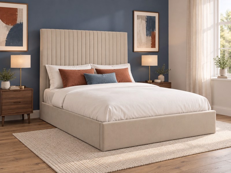Land Of Beds Tall Mia Beige Fabric Ottoman Bed