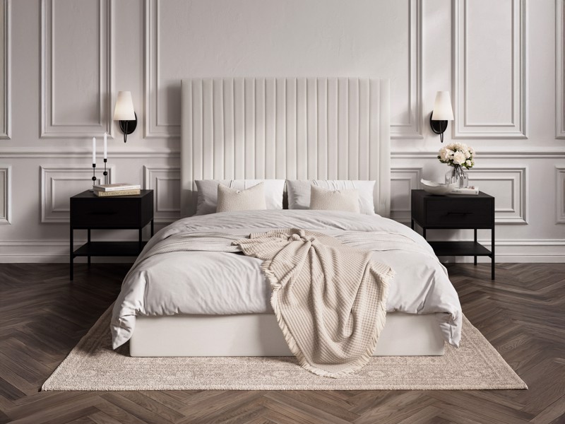 Land Of Beds Tall Mia Cream Fabric Single Ottoman Bed