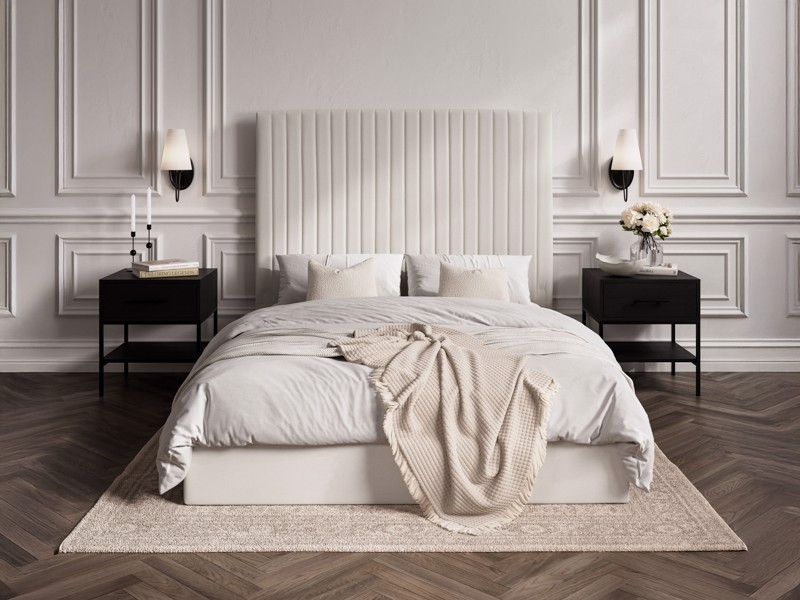 Land Of Beds Tall Mia Cream Fabric Double Ottoman Bed