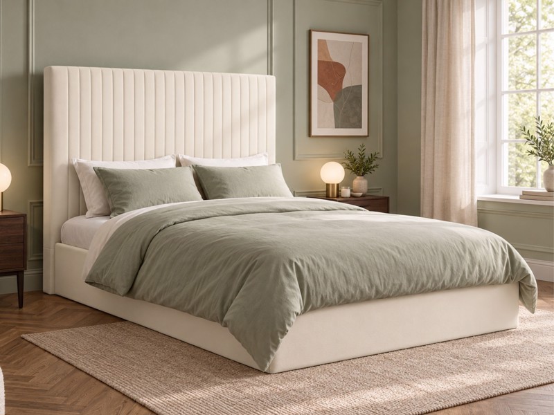 Land Of Beds Tall Mia Cream Fabric Ottoman Bed