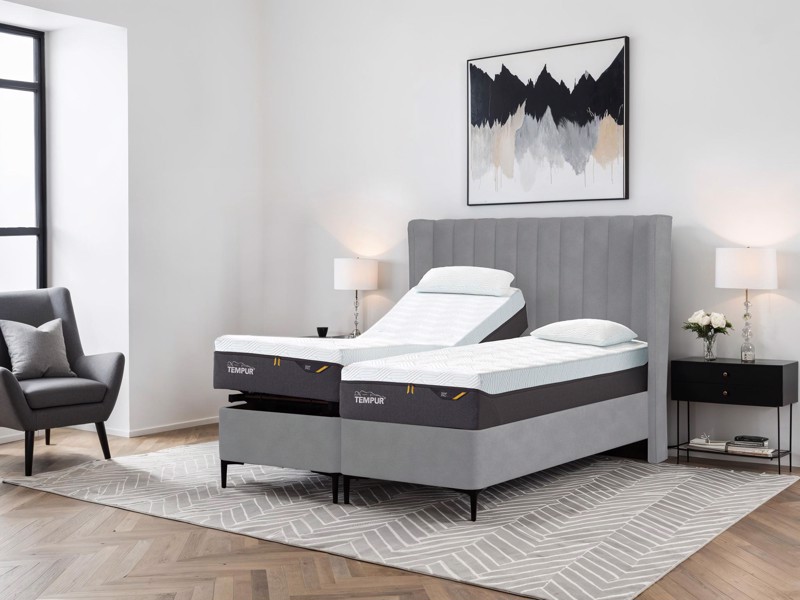 Tempur Adjustable Single Size - CLEARANCE STOCK - Soho Light Grey Suffolk Wickham Headboard and Pro Plus SmartCool Adjustable Bed