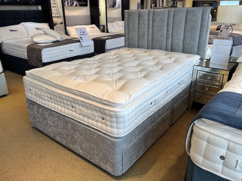 Hypnos Double Size - CLEARANCE - Ex-Showroom - Premium Simply Zinc Harriet Headboard and Mirage Divan Bed