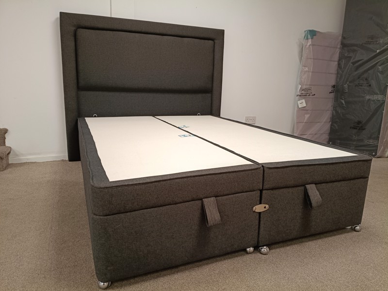 Sleepeezee Double Size - CLEARANCE - Ex-Showroom - Tweed Charcoal Magnolia Headboard and Ashford Deluxe Ottoman Bed Base