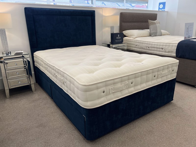 Hypnos Double Size - CLEARANCE - Ex-Showroom - Premium Royal Navy Isobella Headboard and Ortho Silver Divan Bed