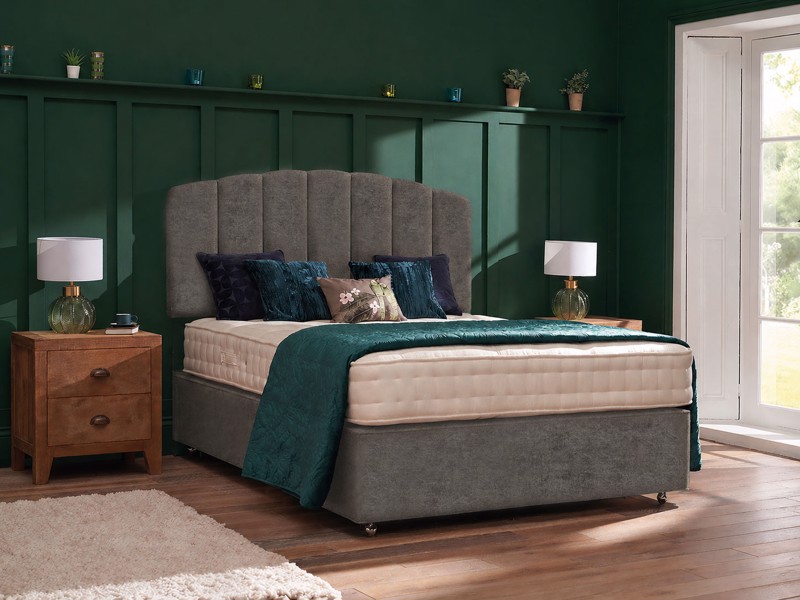 Hypnos King Size - CLEARANCE - Daytona Pebble Beatrice Headboard and Kensington Deluxe Divan Bed