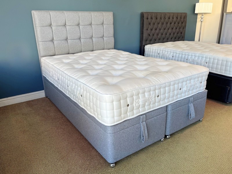Hypnos Double Size - CLEARANCE - Ex-Showroom - Tweed Grey Grace Headboard And Eden Project Rainforest Divan Bed