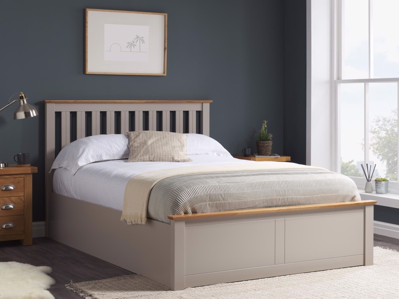 Land Of Beds Double Size - CLEARANCE STOCK - Rhodes Pearl Grey Ottoman Bed