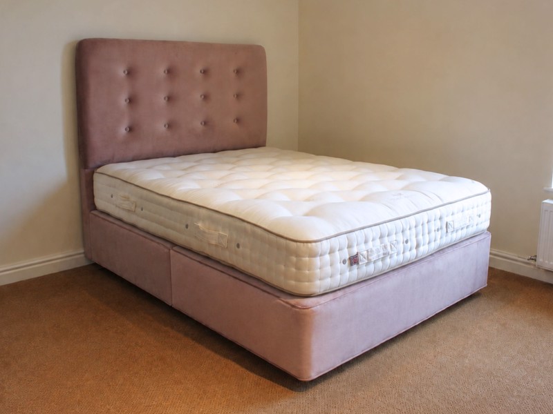 Vispring King Size - CLEARANCE - Ex-Showroom - Plush Pink Achilles Headboard and Tiara Superb King Size Divan Bed